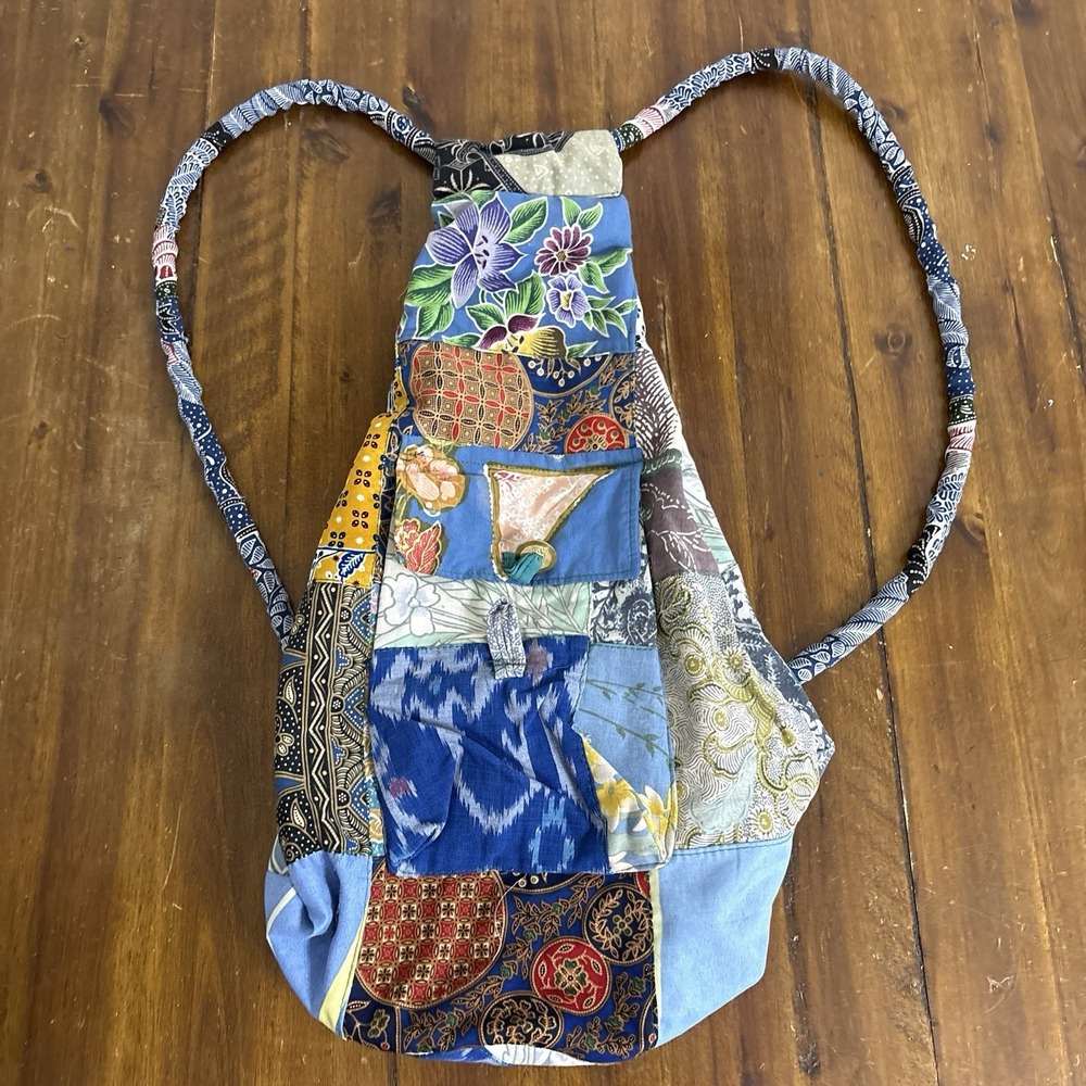 Boho Patchwork Batik Sling Backpack Bucket Shoulder Bag Handmade Hippie Pockets